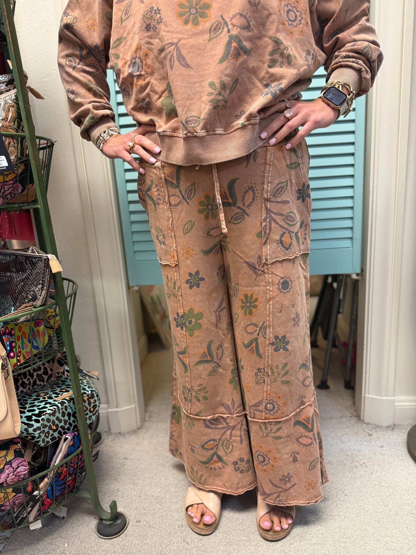 PANT FLOWER PRINT TERRY KNIT