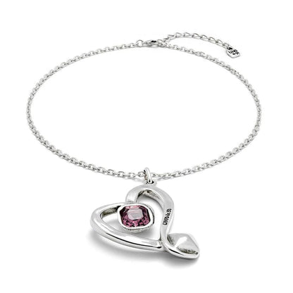 chain necklace with large heart and pink stone 