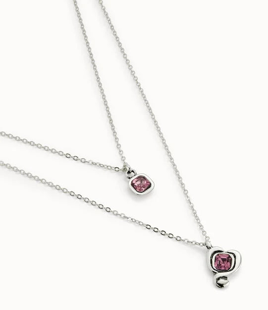 pink square and heart two chain necklace 