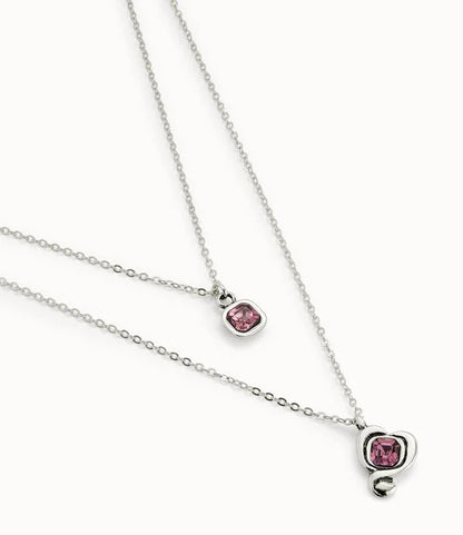 pink square and heart two chain necklace 