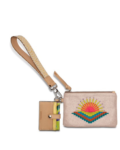 fuzzy combi pouch wristlet consuela, wristlet with sunburst 