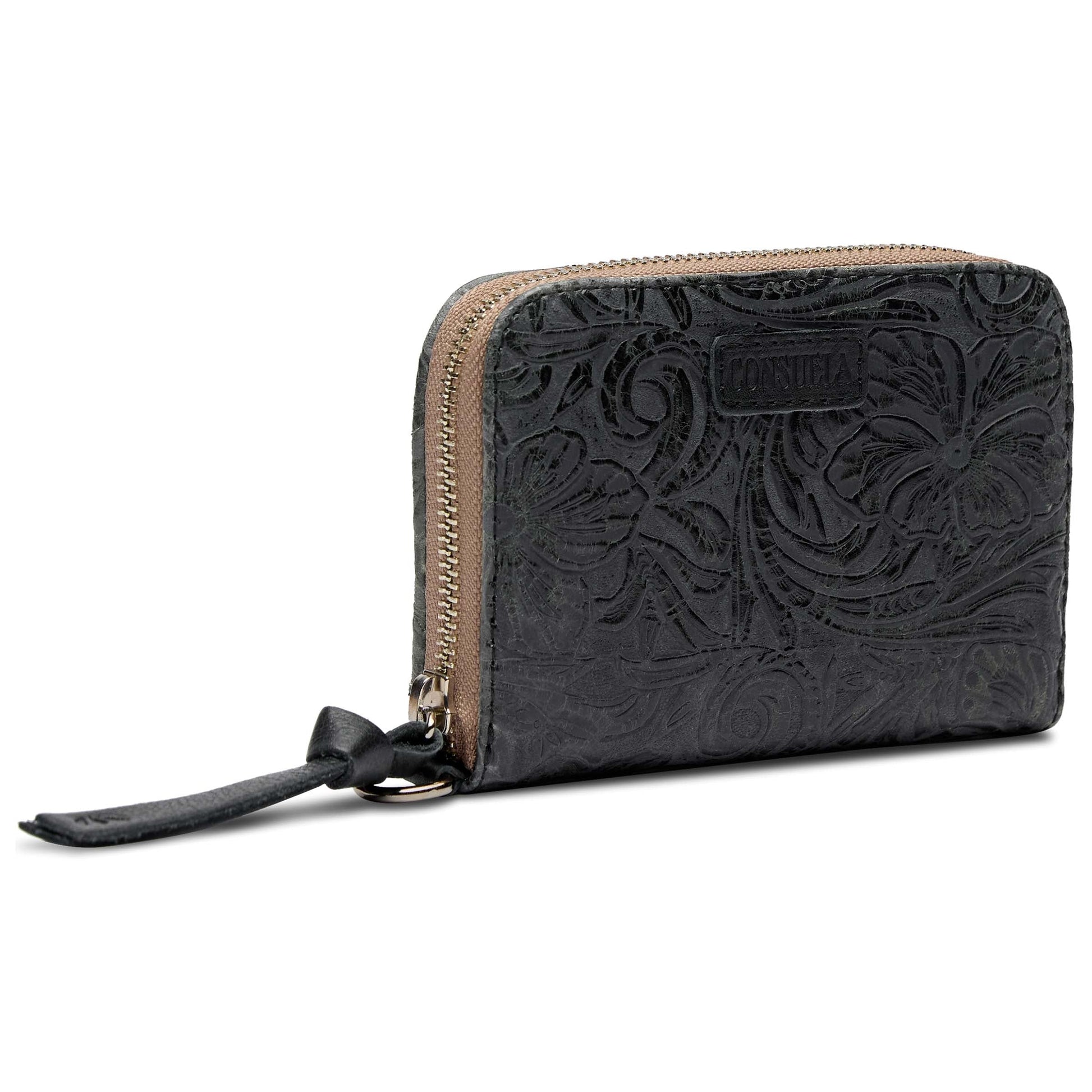 Steely zippy wallet, black leather consuela wallet 