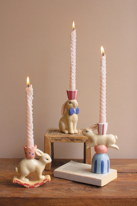 Taper Candle Holders Bunny Ceramic