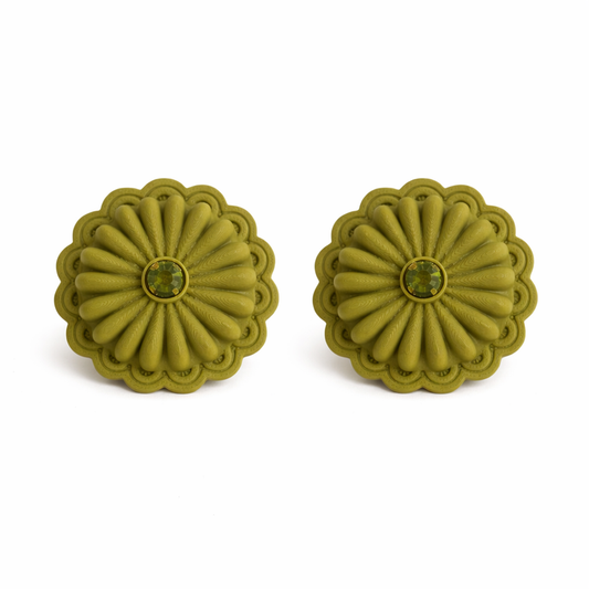 Earrings Concho Olive Green Statement