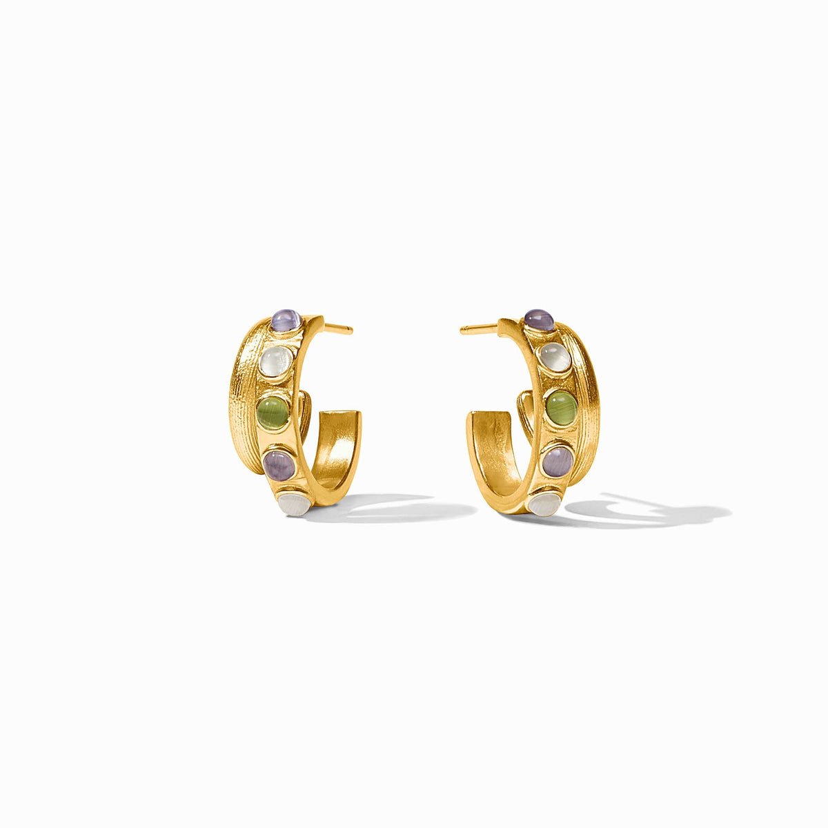 Julie Vos Cobblestone Double Hoop Earring Multi Stone Cat's Eye Gold OS