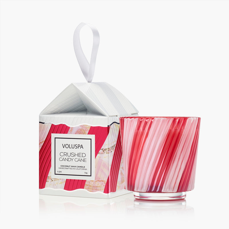 VOLUSPA Candle Pedestal Ornament Crushed Candy Cane 2.5oz Boxed