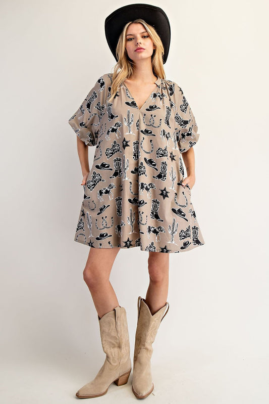 western print mini dress