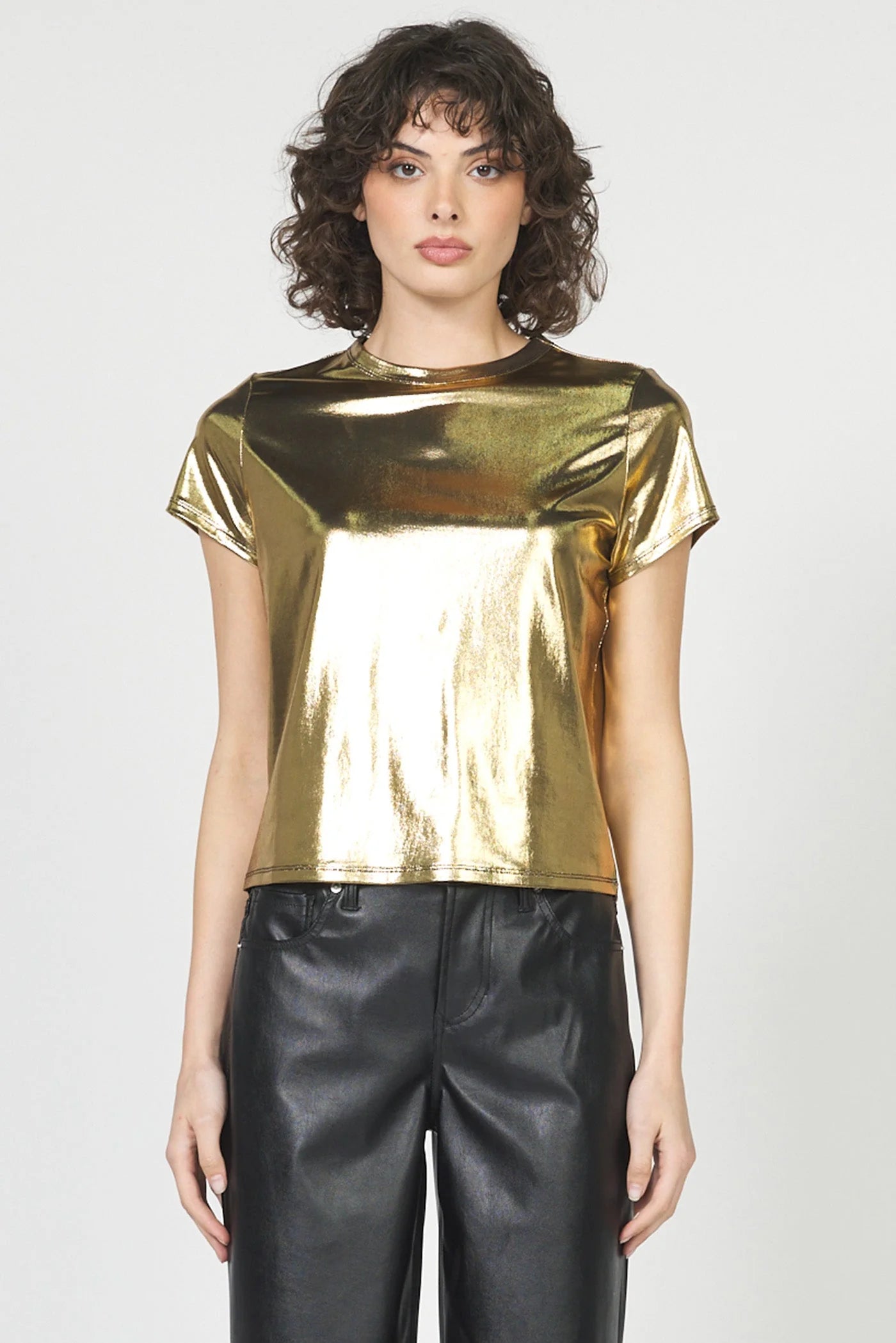 shiny gold short sleeve top 