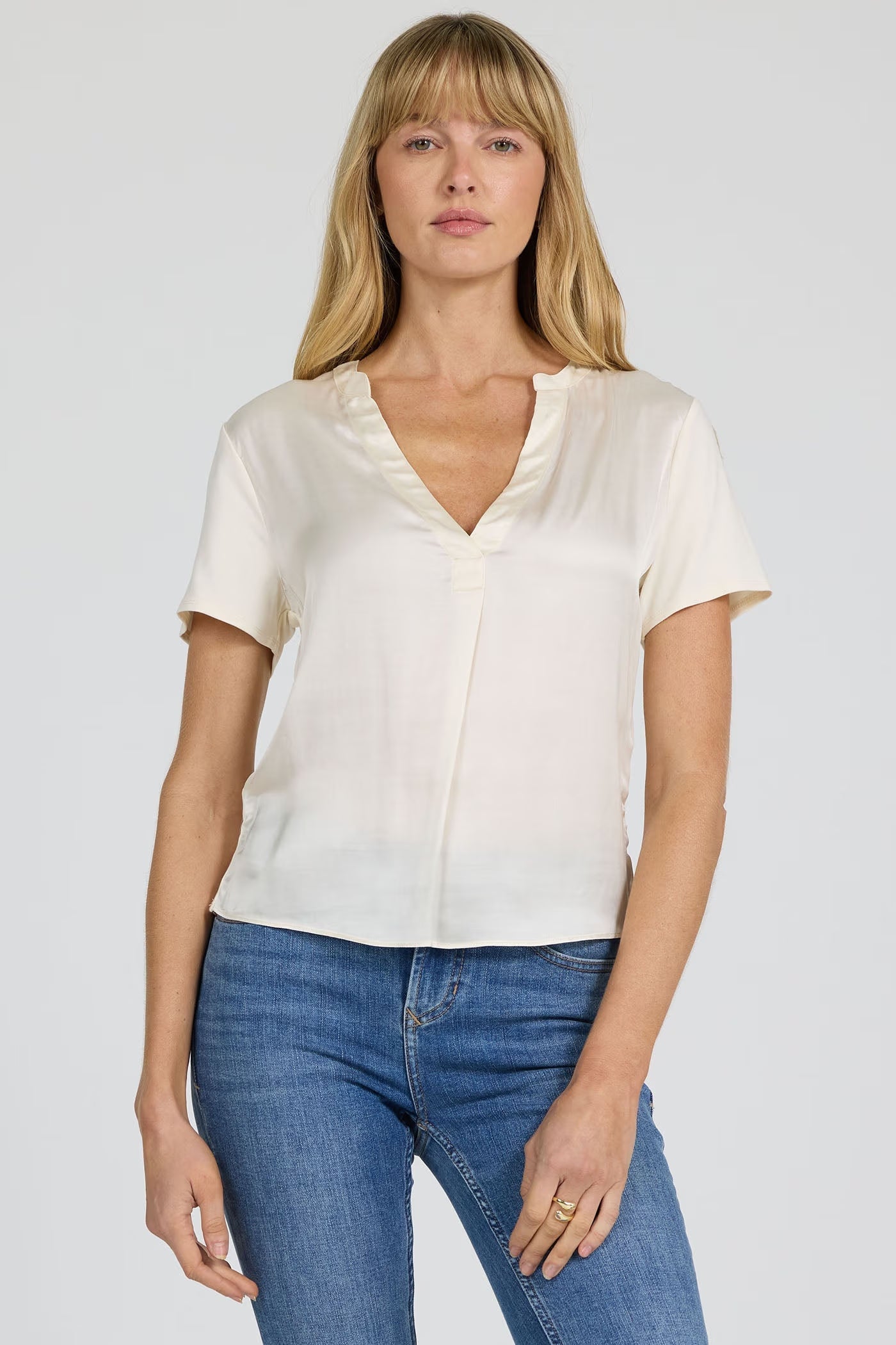 satin ivory sort sleeve top 