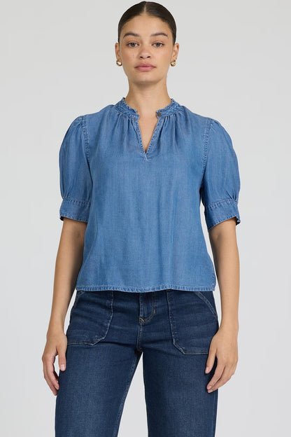short sleeve denim top 