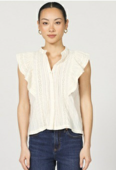 cream ruffle sleeve button up 