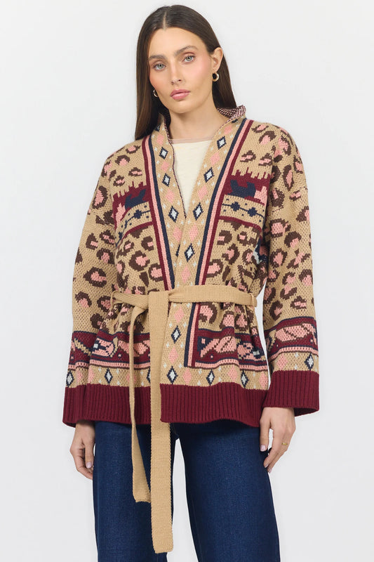 Dear John Sweater Ines Leopard Intarsia Burgundy