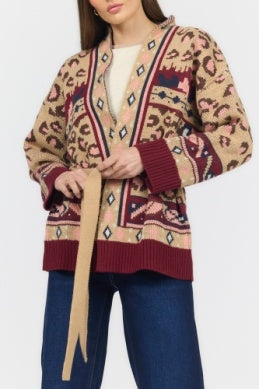Dear John Sweater Ines Leopard Intarsia Burgundy
