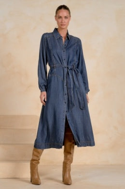 Elan Dress Maxi with Collar & Buttons Navy Wash
