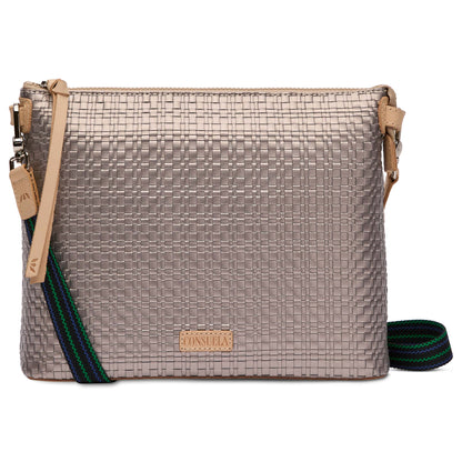 Lex downtown crossbody, silver metallic crossbody bag, consuela 