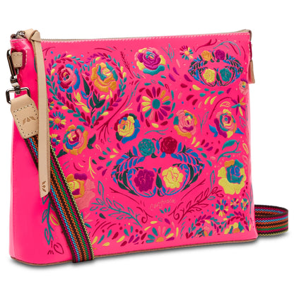 XO Downtown Crossbody Consuela, Hot pink crossbody bag, embroidered crossbody bag 