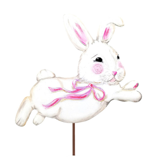 Round Top Stake Bunny Leaping Small