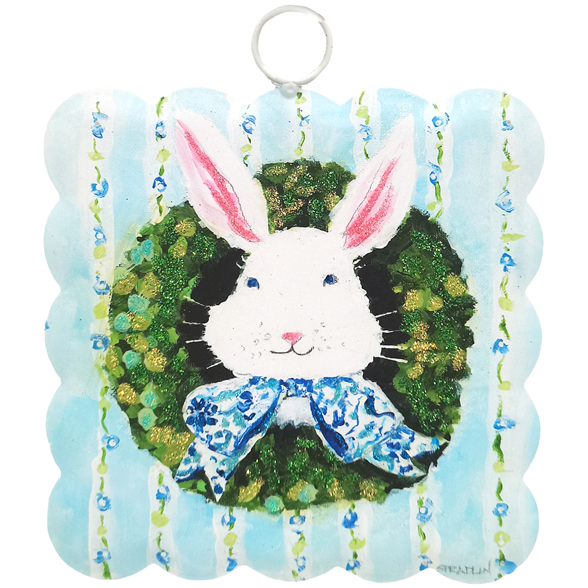 Round Top Print Mini Bunny In Boxwood Scallop