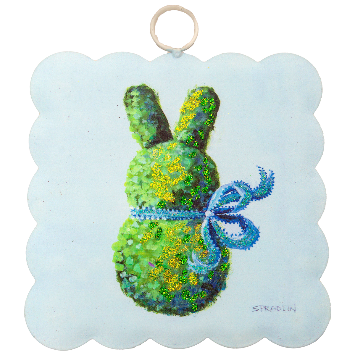 Round Top Print Mini Blue Boxwood Bunny Scallop