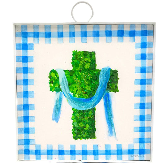 Round Top Print Mini Blue Boxwood Cross