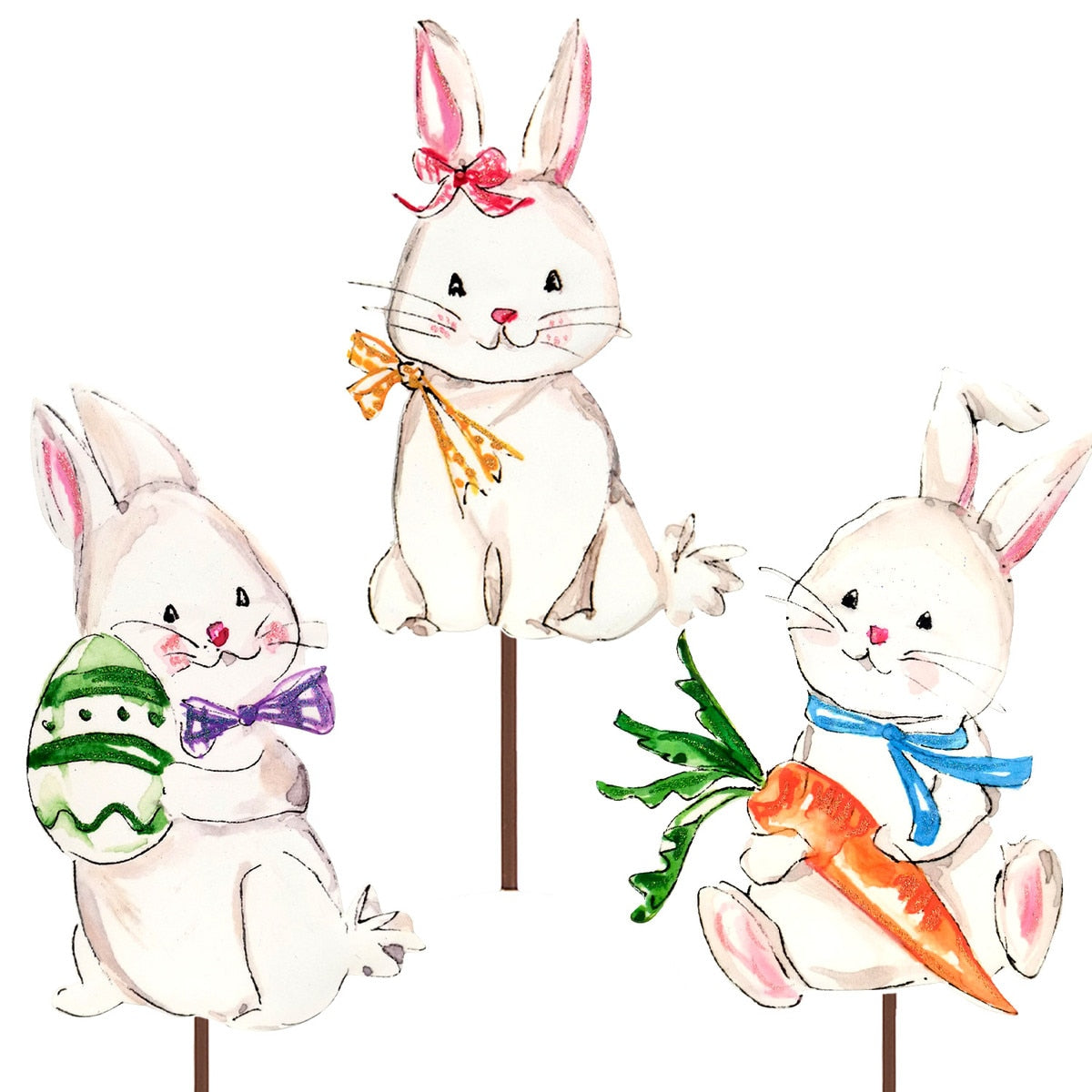 Round Top Stake Baby Bunnies