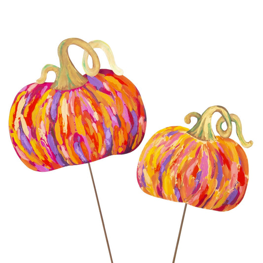 Artful Metal Pumpkins Colorful tones of purple, hot pink, orange, yellow round top collection 