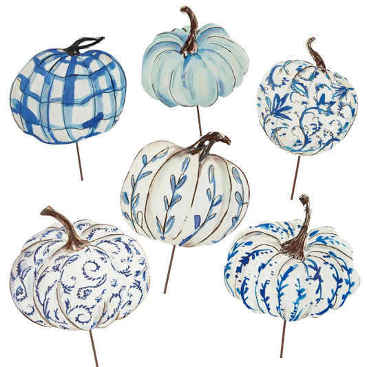 Stake Pumpkins Blue & White