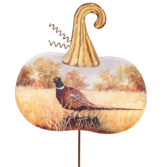 Stake Pumpkin Pheasant Scenery Round Top Design 