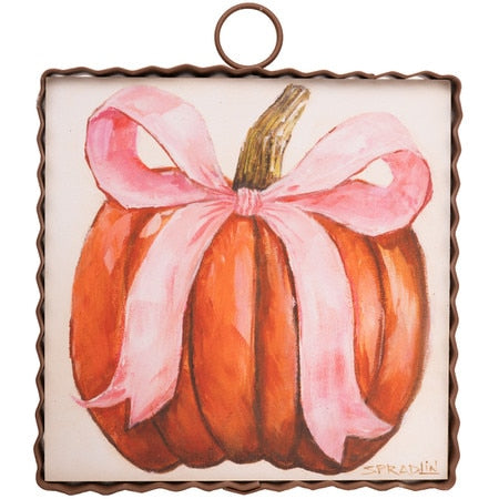 Round Top Print Mini Pumpkin Pink Ribbon