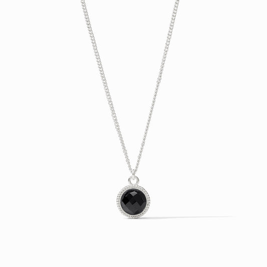 Fleur-de-Lis Solitaire Necklace Obsidian Black Silver OS