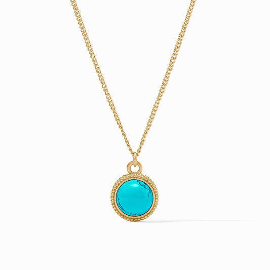 Fleur-de-Lis Solitaire Necklace Turquoise Blue Gold OS