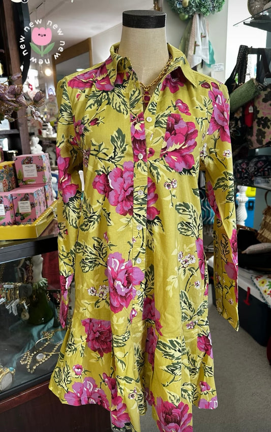 lime and rose color collar dress 