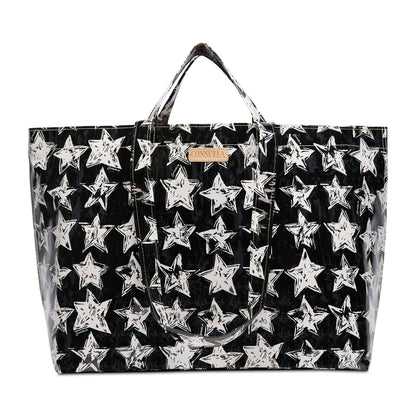 Madi Grab N Go Bag Consuela, Black Tote bag with white stars, Large Oil Cloth Tote Bag