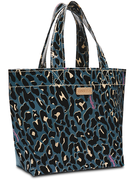 danni mini grab n go consuela, leopard tote bag., blue leopard 