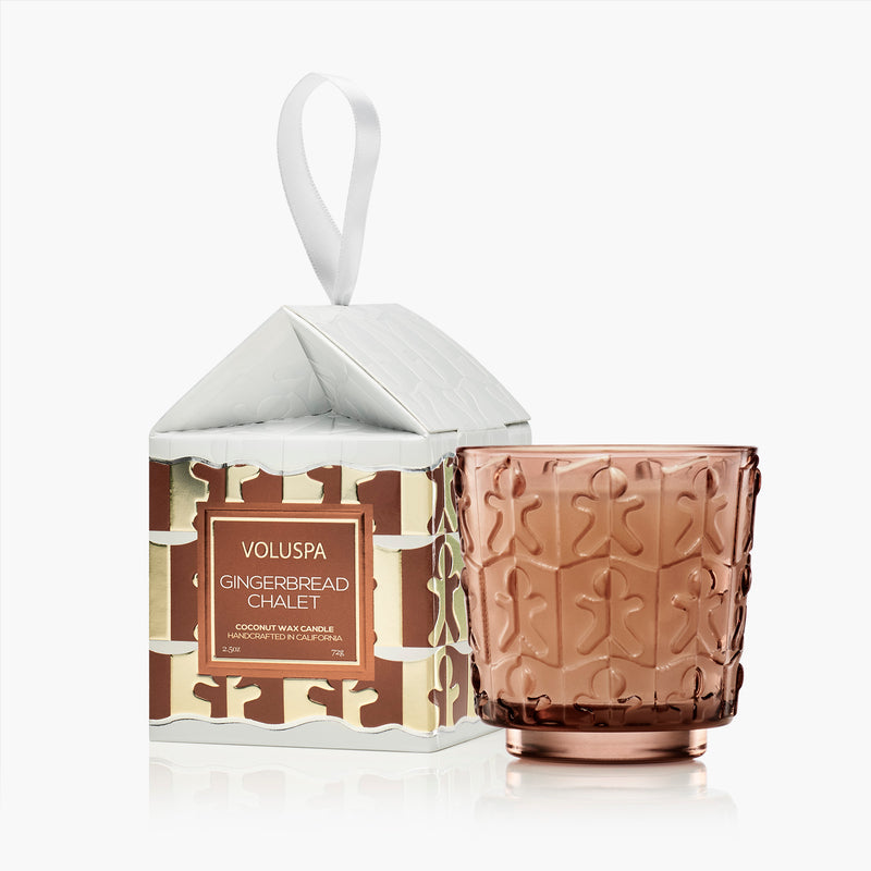 VOLUSPA Candle Pedestal Ornament Gingerbread Chalet 2.5oz Boxed