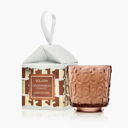 VOLUSPA Candle Pedestal Ornament Gingerbread Chalet 2.5oz Boxed