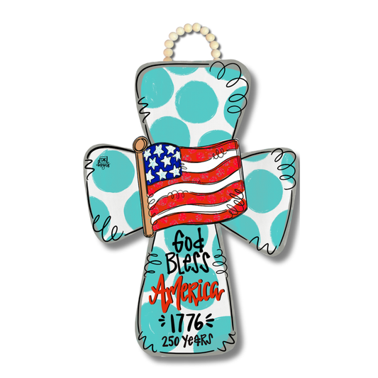 250th God Bless America Cross Door Hanger w/ room for mini