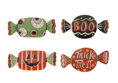 Dish Candy Shaped with Halloween Saying / Design Stoneware, 4 Styles