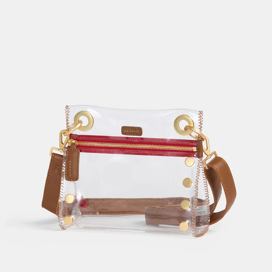 clear stadium bag with leather 
