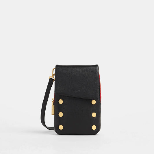 Hammitt VIP MOBILE Black / Brushed Gold Red Zip Crossbody Leather