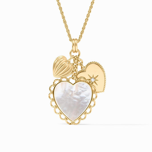 Heart Trio Charm Pendant Necklace Gold OS