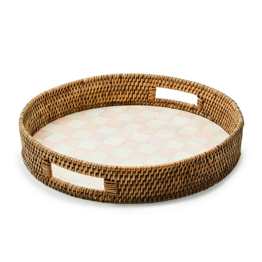 Tray Rattan & Enamel Party Round Serving