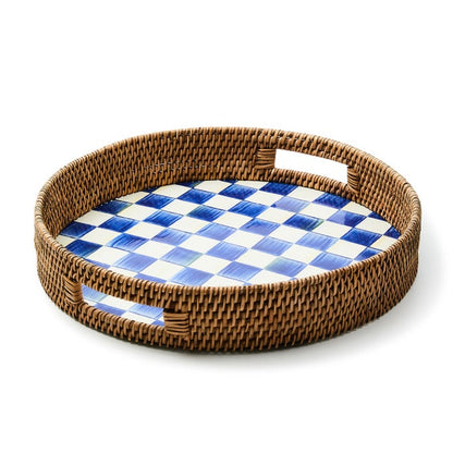 Tray Rattan & Enamel Party Round Serving