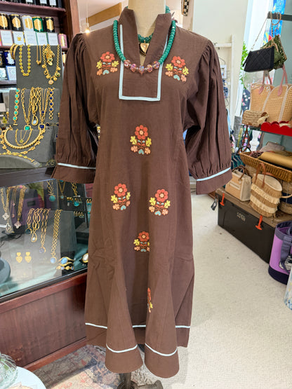 Uncle Frank Kaftan with Folkorico Embroidery COFFEE