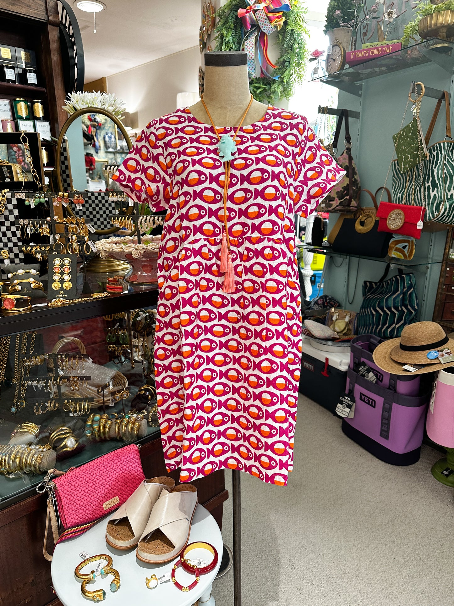 pink fish print dress