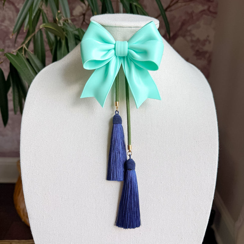 Bolo Ribbon Bow Turquoise with Olive & Navy