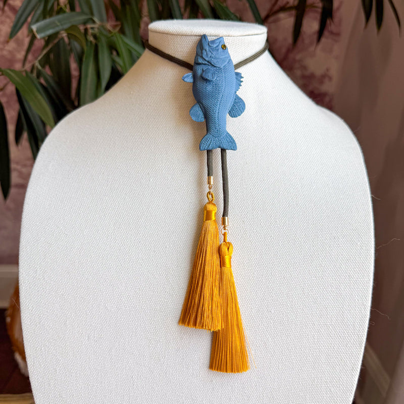 Bolo Fish Storm Blue with Olive Green & Golden Yellow