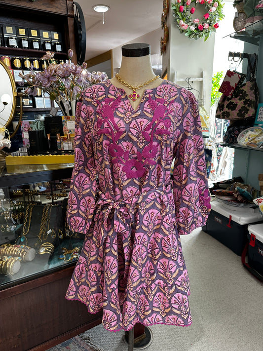 short plum dress with embroidery detail 