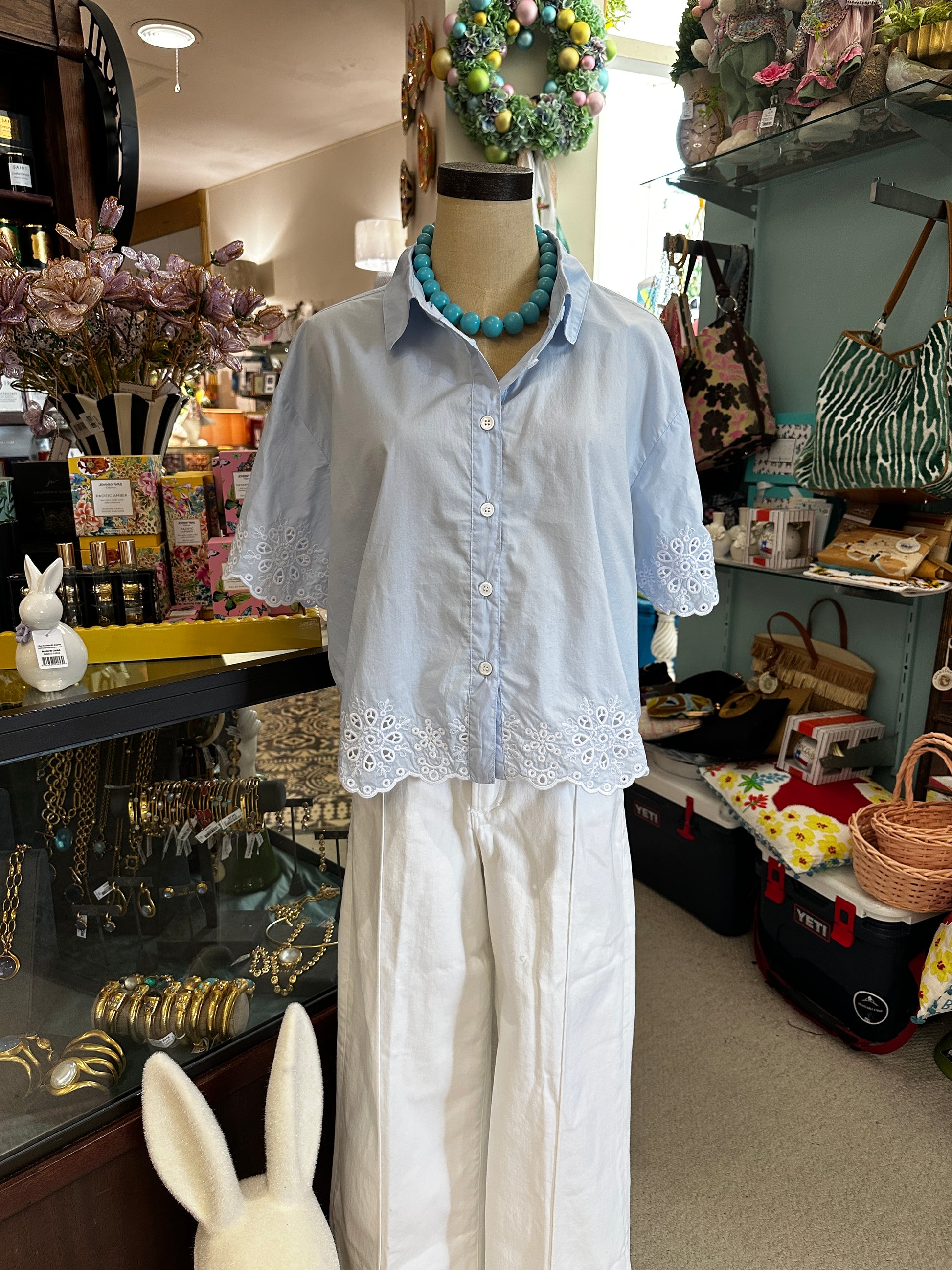 light blue eyelet top 