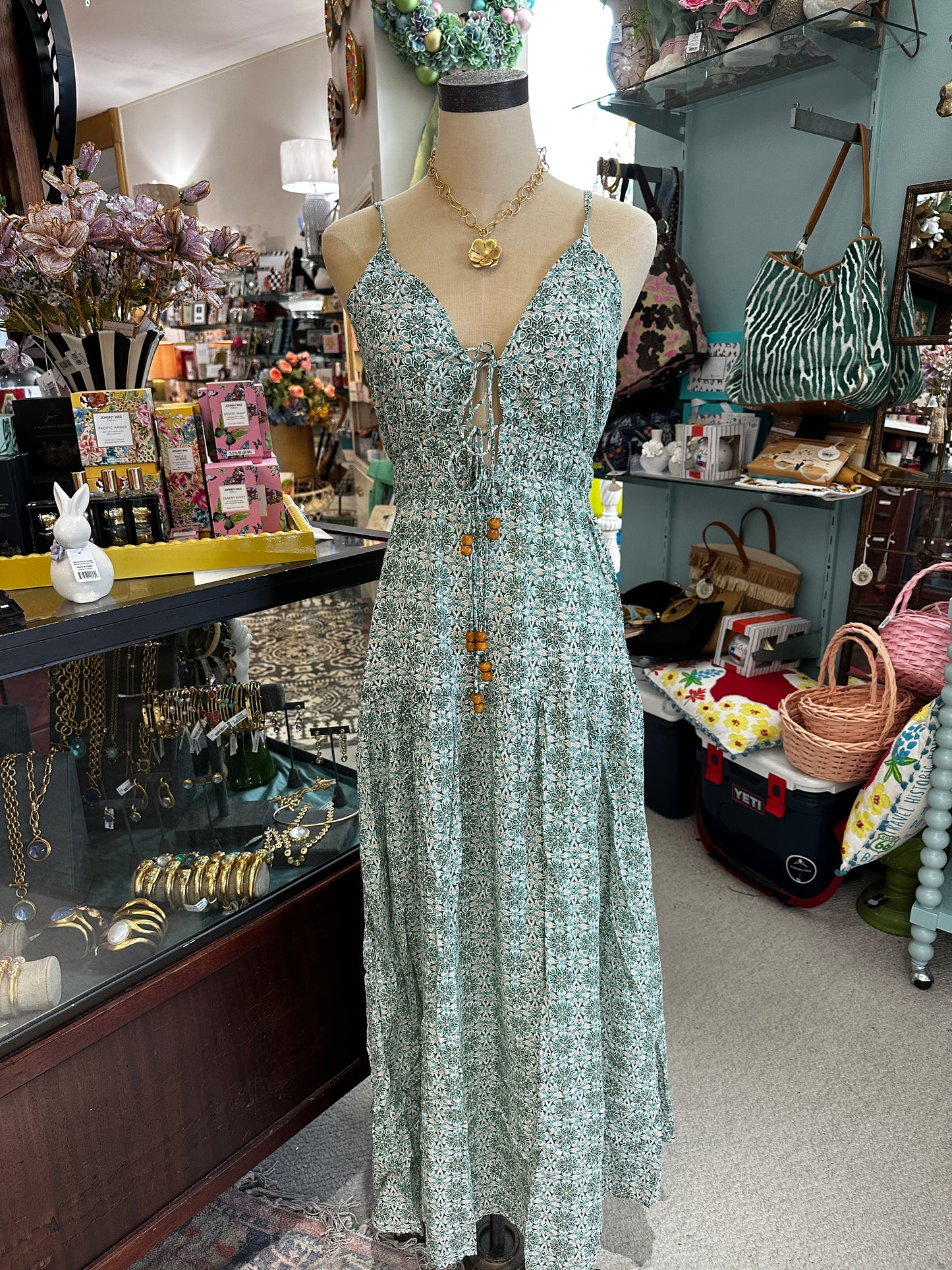 green spaghetti strap dress